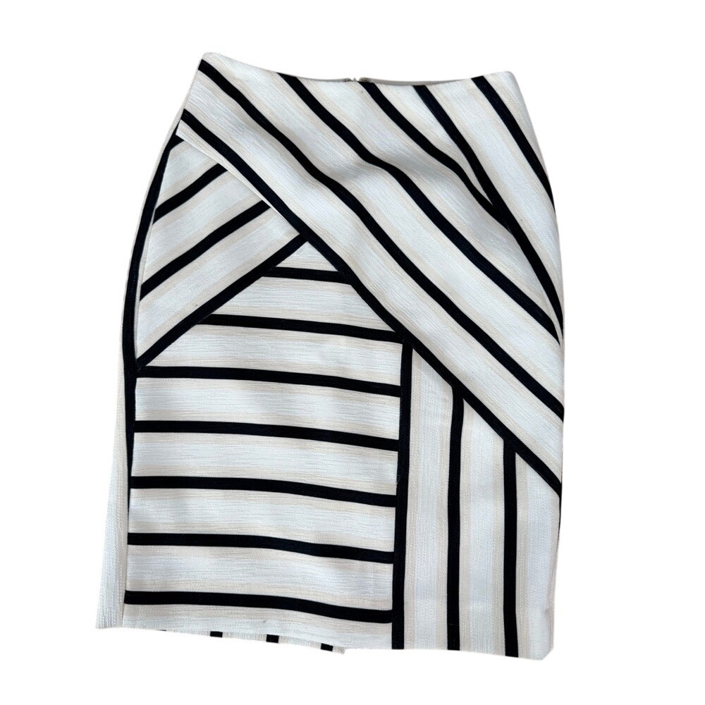O'2nd asymmetrical black and white striped pencil skirt office attire work wear